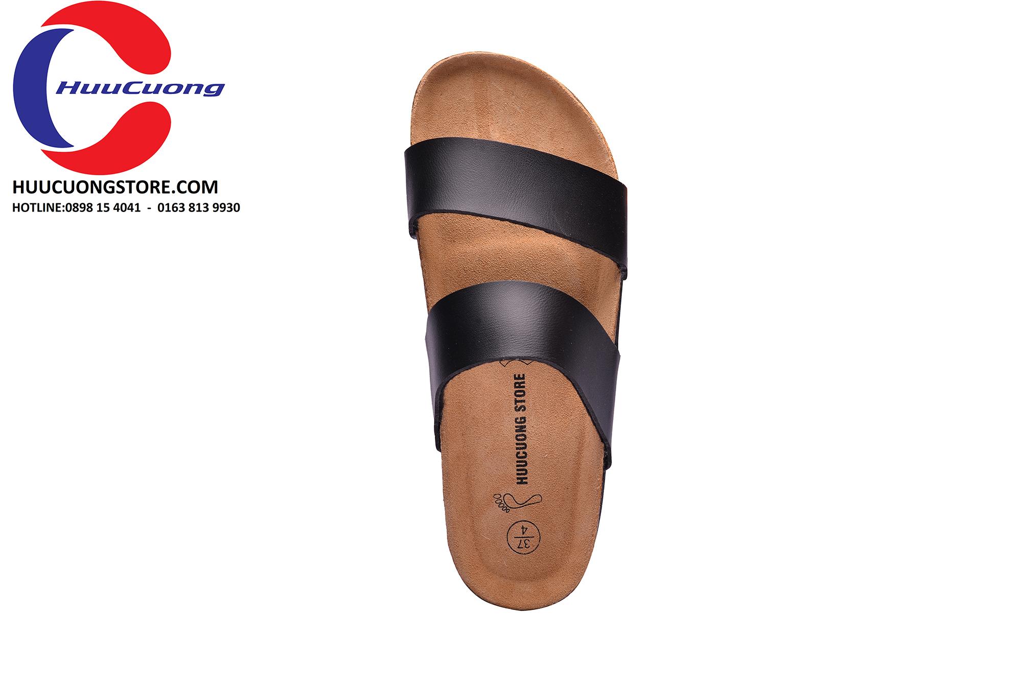 Dép sandal 2 quai đen nam nữ đế trấu
