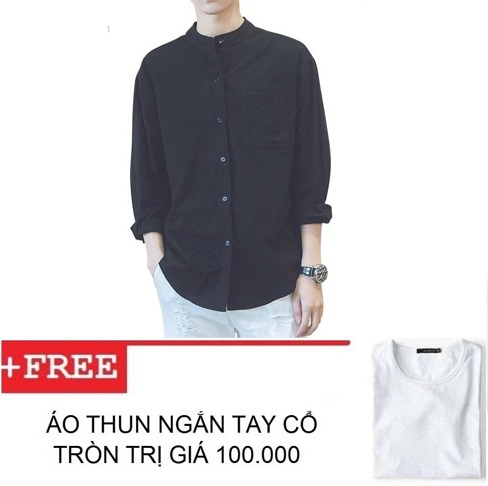 Áo sơ mi nam cổ tầu form rộng Occo ACT01 + Tặng kèm áo thun nam ngắn tay cổ tròn