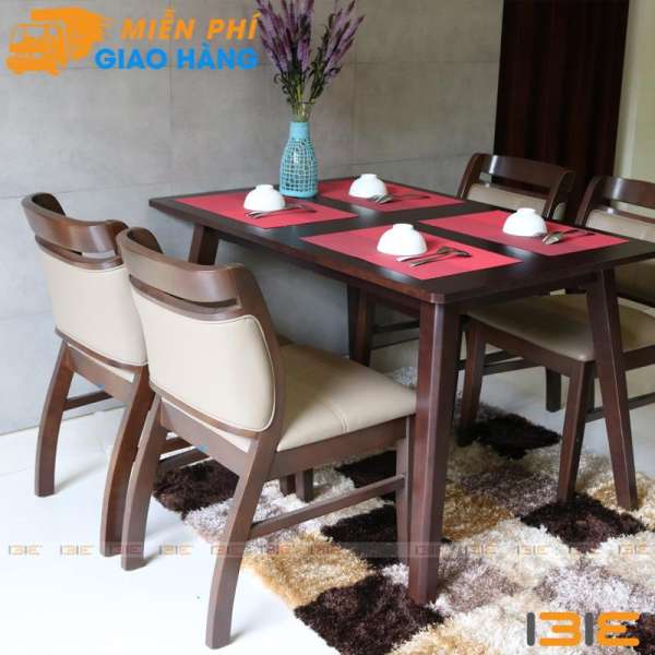 Bộ bàn ăn Dotori màu walnut 4 ghế