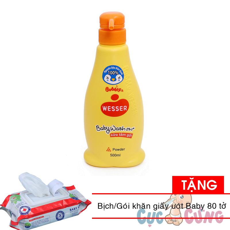 Sữa tắm gội Wesser  500ml - Cam Tặng 1 bịch khăn giấy ướt Baby 80 tờ - sua tam goi