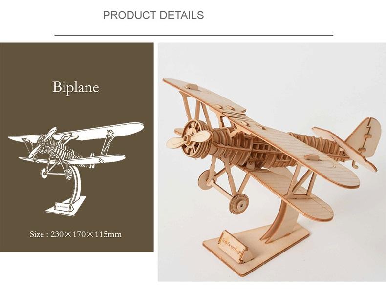 Đồ chơi lắp ráp gỗ 3D Mô hình Máy bay Biplane