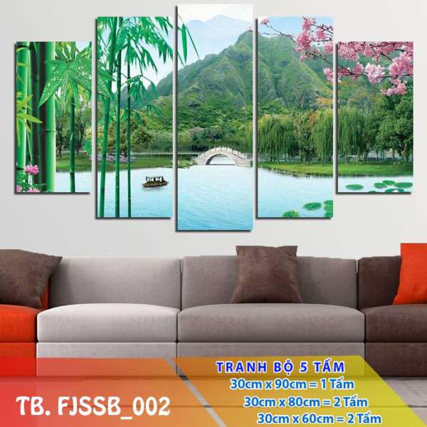 Sale giá gốc Tranh Trang Trí Thác nước sơn thủy FJSSB_002- Tranh treo 3D Hà Nội HCM [5 tấm rộng 2m cao 1,2m] Ngọc Diệp Decor