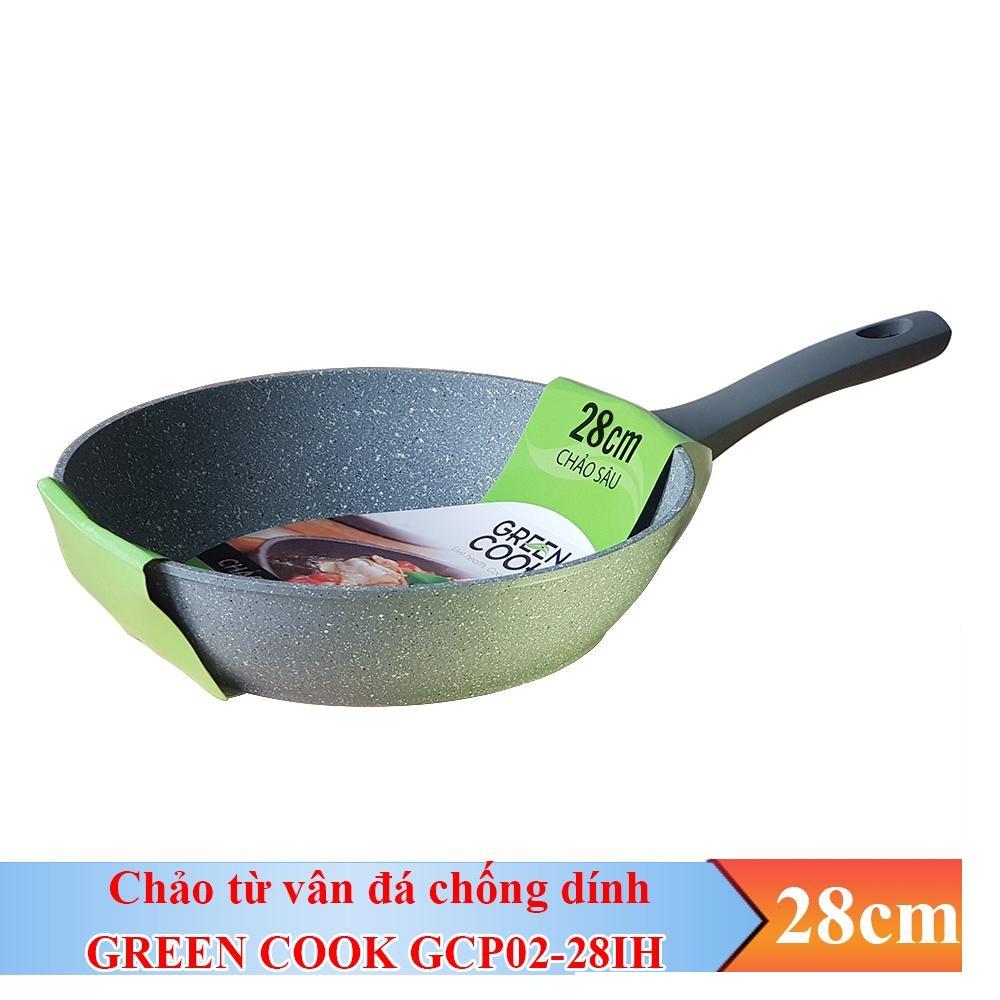 [HCM]Chảo từ chống dính Green Cook dạng vân đá sâu lòng GCP02-28IH size 28cm