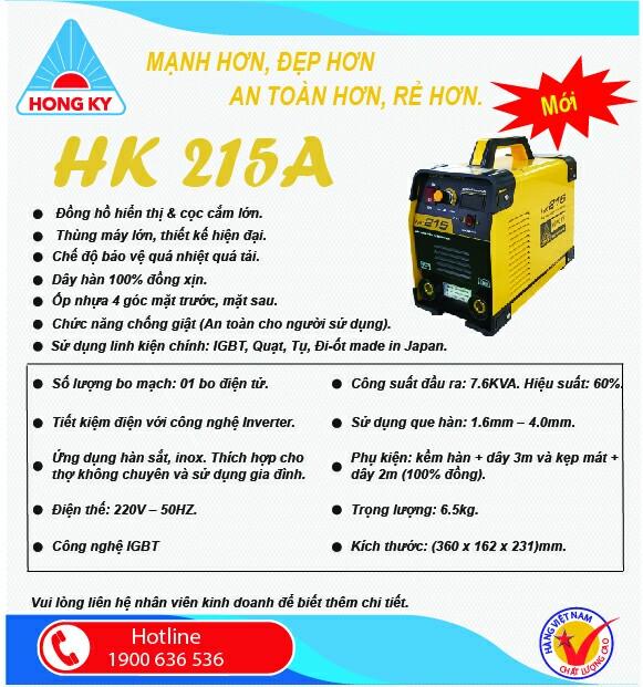 Máy hàn điện tử Hồng ký HK-215A Công nghệ inverter IGBT công suất mạnh mẽ hàn que 2.5-4mm