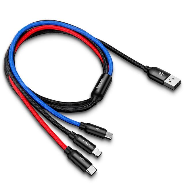 Cáp sạc đa năng baseus 3 đầu lightning - microusb - type-c sạc nhanh 3.0a dài 120cm sạc 3 thiết bị cùng một lúc