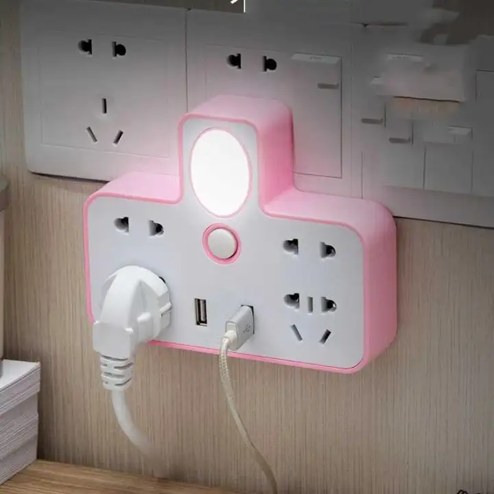 Ổ Điện Kèm Đèn Ngủ - Tích Hợp 2 Cổng Sạc Điện Thoại - Ổ Chia Điện An Toàn Công Suất 2kW