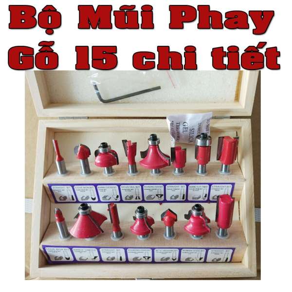 Bộ mũi phay gỗ 15 chi tiết 6,35mm; Bộ mũi soi gỗ 15 chi tiết; Bộ phay; bộ mũi phay; bộ mũi router