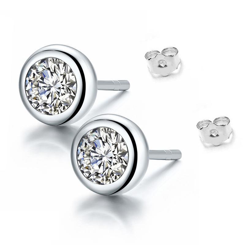 Bộ 2 bông tai tròn 7mm BT305 (màu bạc, hột trắng)