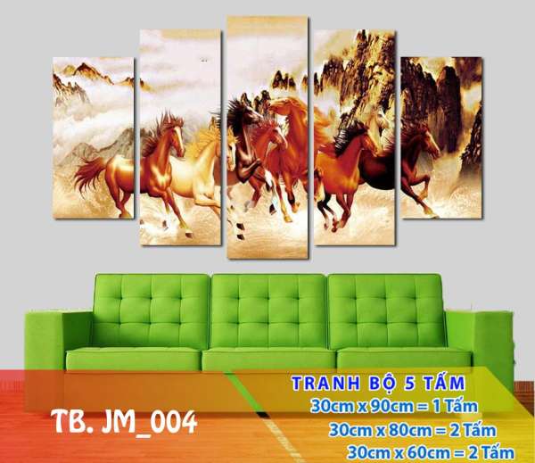 [Sale] Tranh treo 3D Mã đáo JM_004- Tranh đồng hồ treo tường [5 tấm rộng 2m cao 1,2m] SuperDecor