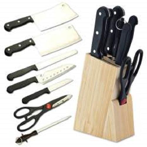 Bộ dao kéo hợp kim inox 7 món đa năng có hộp gỗ để dao (Đen)