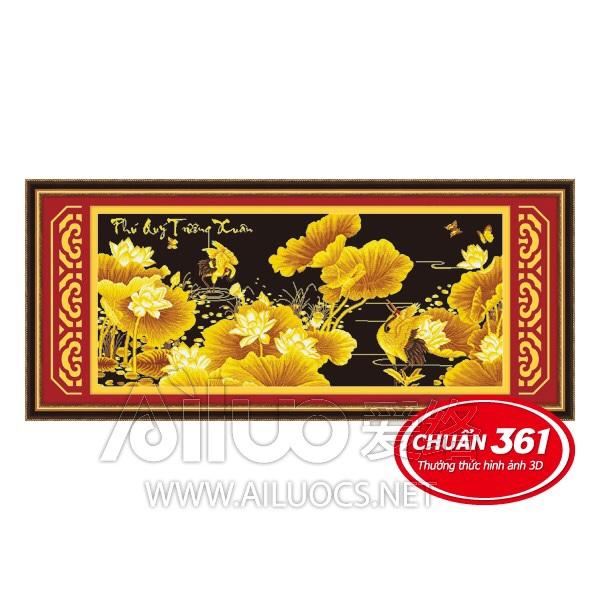 [HCM]Tranh thêu chữ thập Phú quý trường xuân - Kim sắc sen hạc < 53299 > chưa thêu