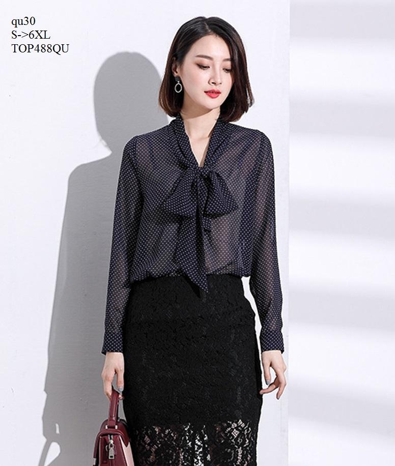 TOP488QU ÁO SƠ MI NỮ CHẤM BI
