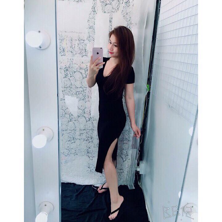 Váy ôm body cổ tim xẻ đùi tôn dáng