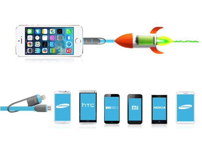 Cáp sạc đa năng dây rút 2 đầu trong 1 Lightning + Micro