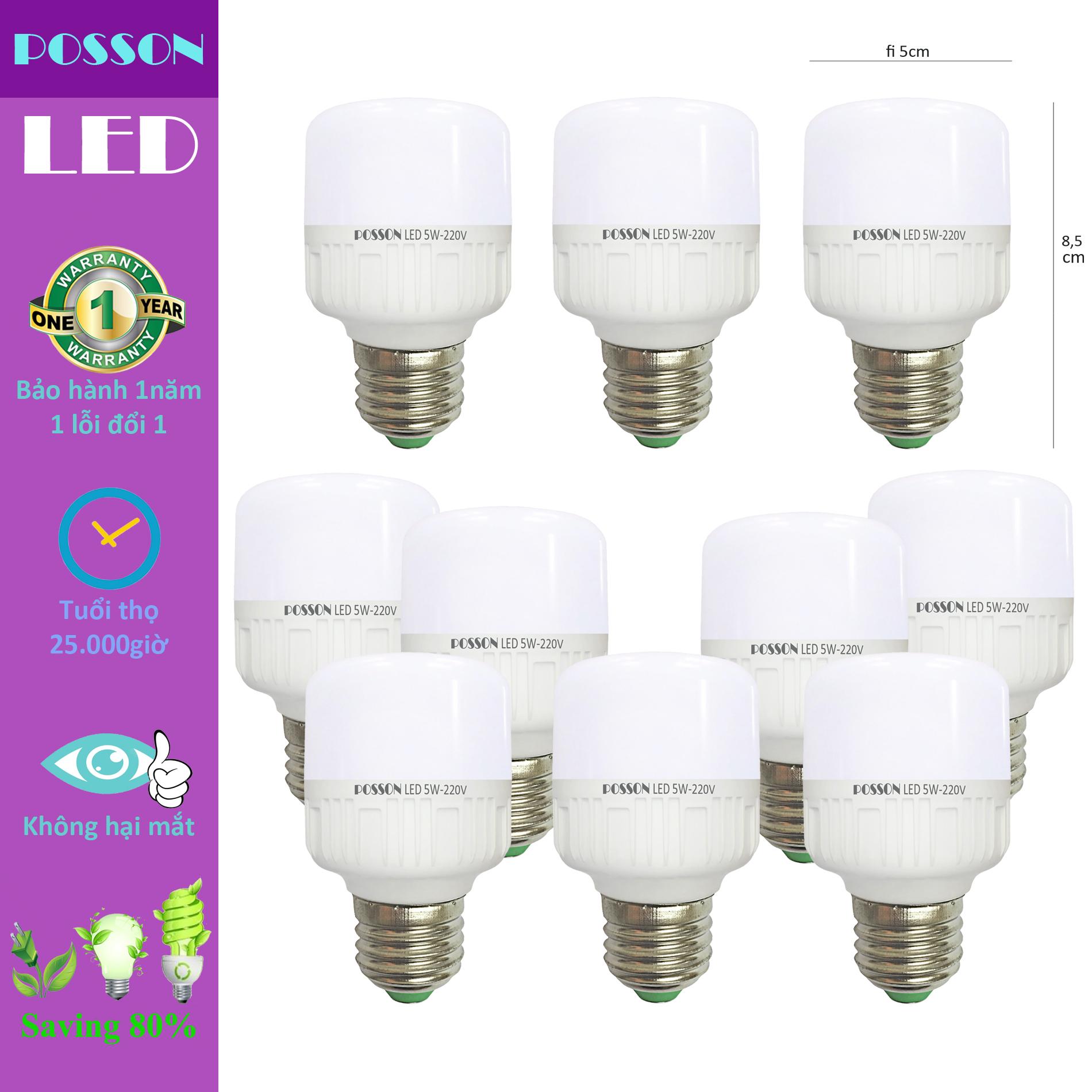 10 Bóng đèn Led trụ 5w tiết kiệm điện sáng trắng Posson LC-N5