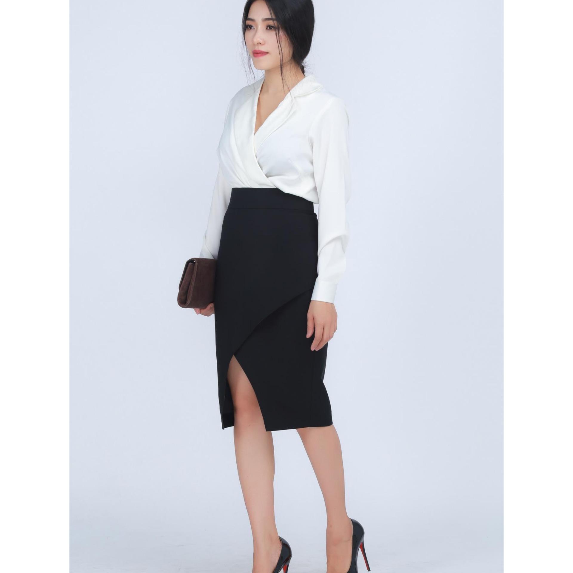 [HCM]Aó công sở cổ vest tay dài ( trắng)