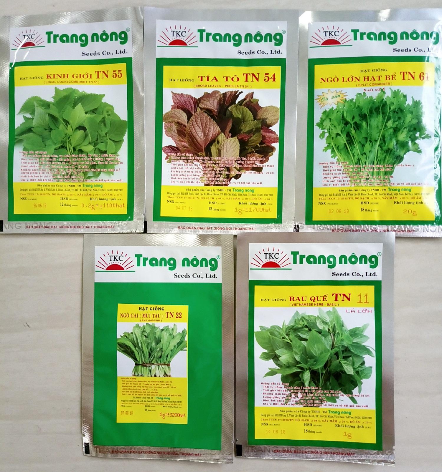 Combo 5 gói hạt giống rau gia vị hiệu Trang Nông