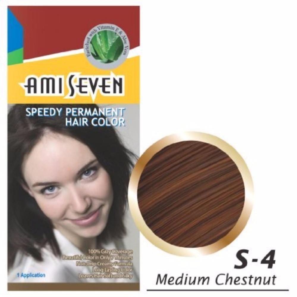 Thuốc nhuộm tóc Ami Seven S4 (Nâu hạt dẻ) - Thuốc nhuộm tóc Ami Seven S4: Muốn sở hữu một mái tóc mới lạ, thời thượng và đầy cá tính? Thuốc nhuộm tóc Ami Seven S4 (Nâu hạt dẻ) sẽ giúp bạn làm được điều đó. Sản phẩm sẽ giúp tóc của bạn trở nên bền màu và bóng bẩy hơn. Đừng bỏ qua cơ hội tìm hiểu sản phẩm hoàn hảo này bằng cách xem hình ảnh liên quan.