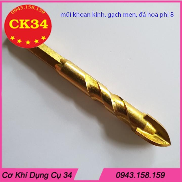 Mũi khoan kính, thủy tinh, gạch men, gạch đá hoa chuôi lục giác phi 8