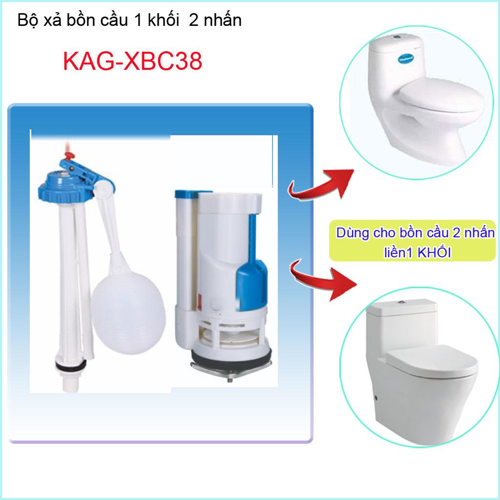 Bộ xả cầu 1 khối KAG-XBC38, Ruột két nước cầu liền khối thấp 20cm 2 chế độ xả 3-6L nhấn êm thoát tốt màu xanh biển không ố vàng