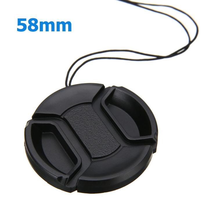 58mm Center Pinch Snap-on Front Lens Cap Hood Cover For Canon Lens With Strap