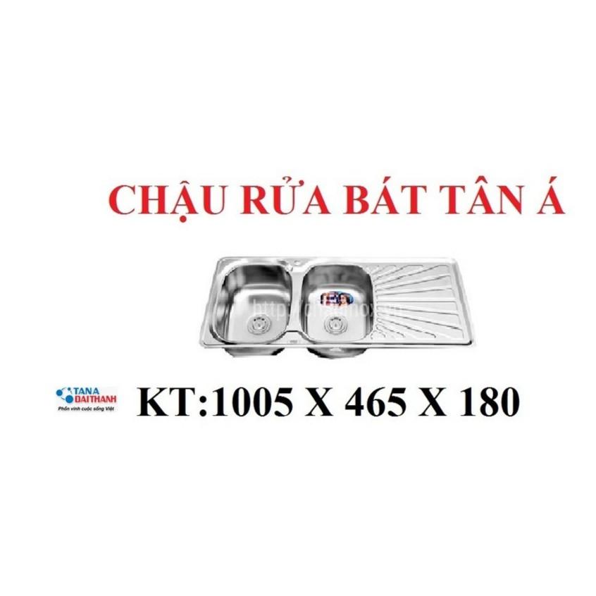 Chậu rửa bát Inox Tân Á xuất khẩu 2 ngăn (có bàn phụ) - đã đủ phụ kiện thoát nước