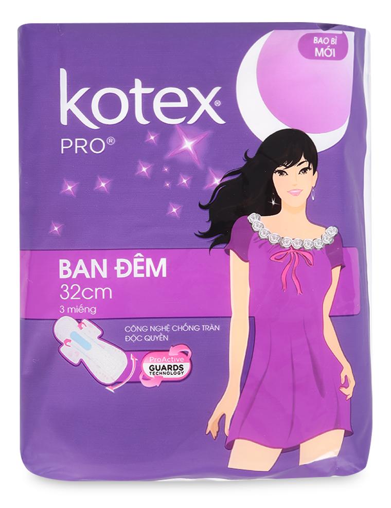 Băng Vệ Sinh Kotex Pro Ban Đêm Cánh 3 Miếng (Dài 32cm)
