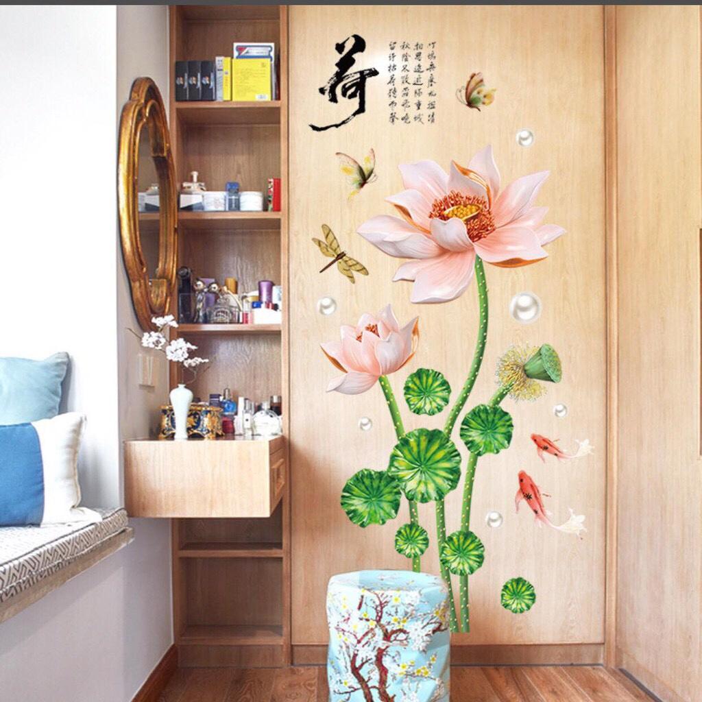 decal dán tường hoa sen mẫu mớ