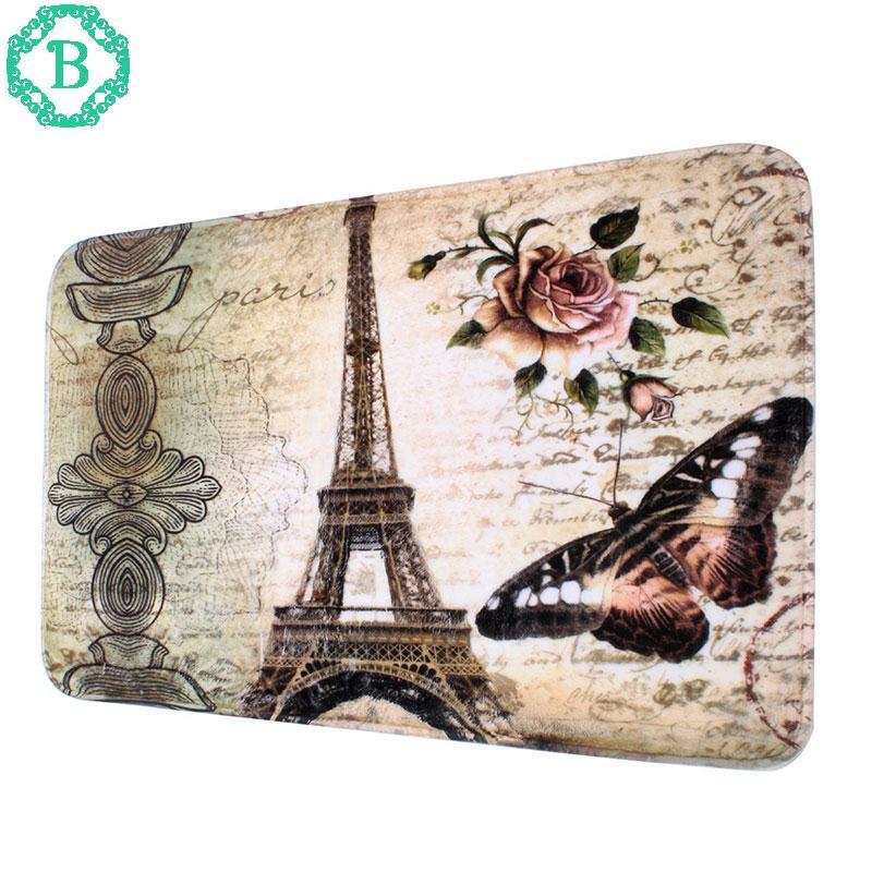 2Pcs Eiffel Tower Pattern Non-Slip Soft Bathroom Toilet Rug Bath Mat Set