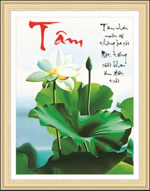 Tranh đá chữ Tâm Sen trắng 77589 kích thước 50 x 64 cm
