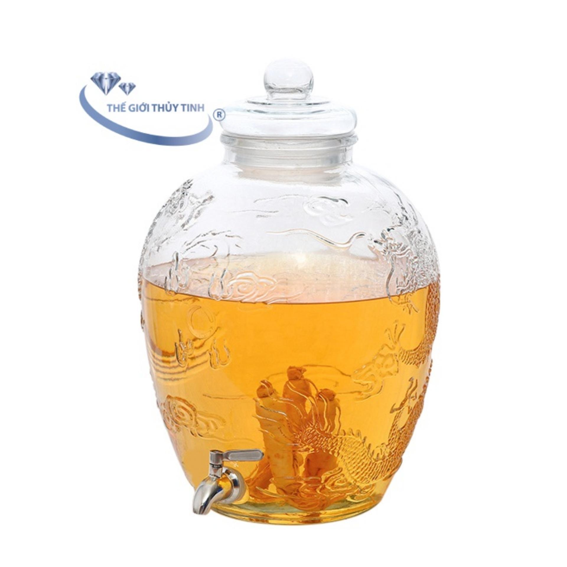 Bình Ngâm Sâm Thủy Tinh Long Phụng 8 Lít Có Van