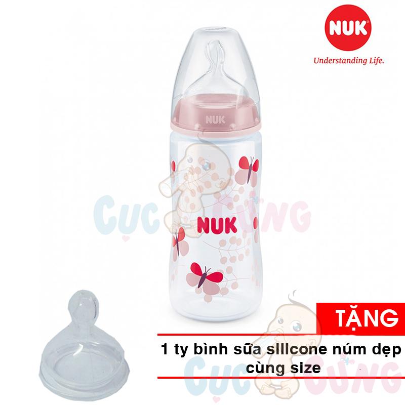Bình sữa NUK cổ rộng PP 300ml - Ty Silicone 1M NU66133 TẶNG 1 ty thay binh sua (Số lượng có hạn) - binh sua