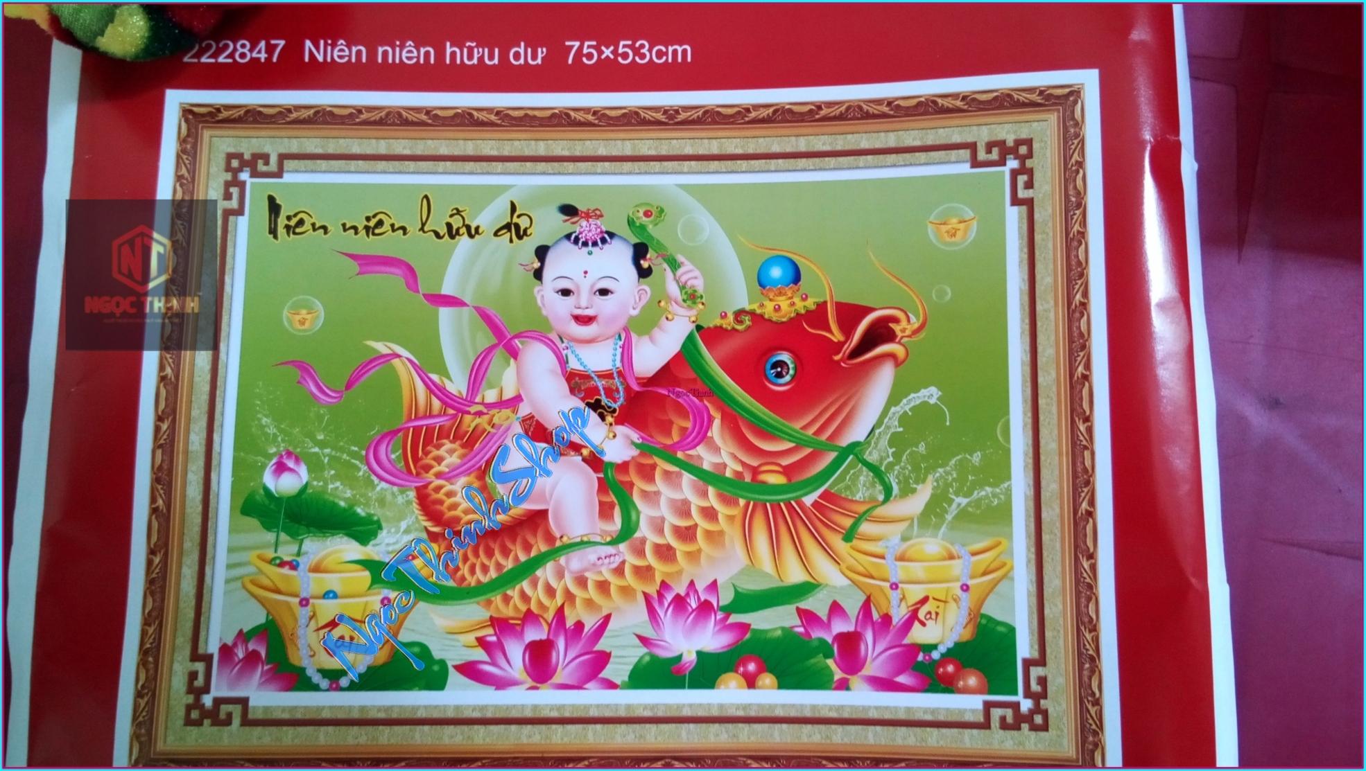 Tranh thêu chữ thập đồng tử cưỡi cá chép DLH-222847-Bảo Ngọc