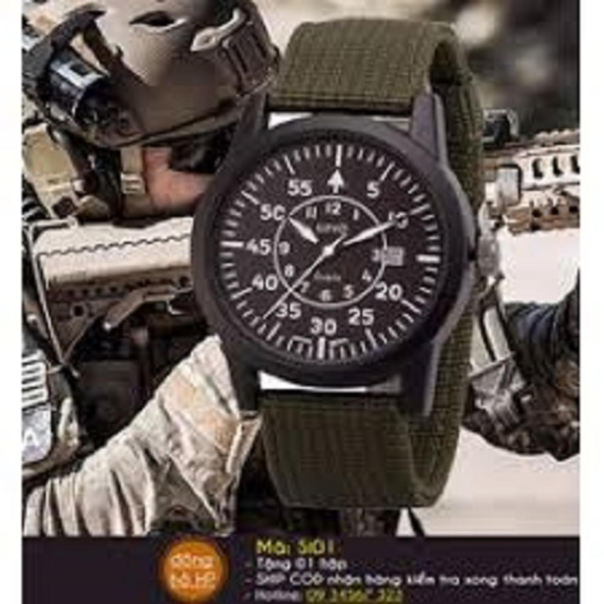 [HCM]Đồng hồ quân đội dây vải dù Army ( Đen)