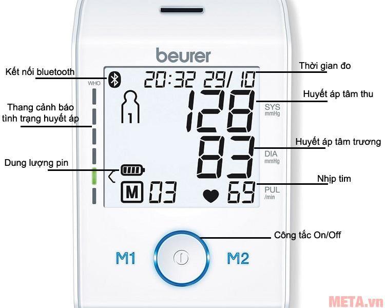 Máy đo huyết áp bắp tay Bluetooth Beurer BM85 ( trắng) - Hàng nhập khẩu