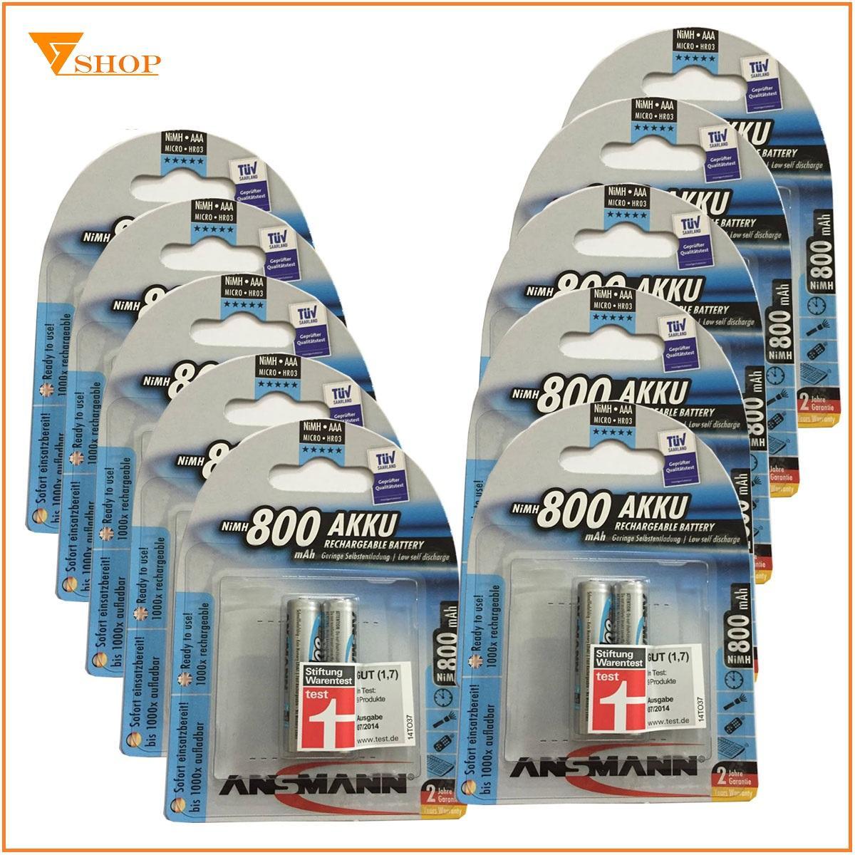 Combo 2 vỉ pin sạc aaa Ansmann 800mAh (1 vỉ 2 viên)
