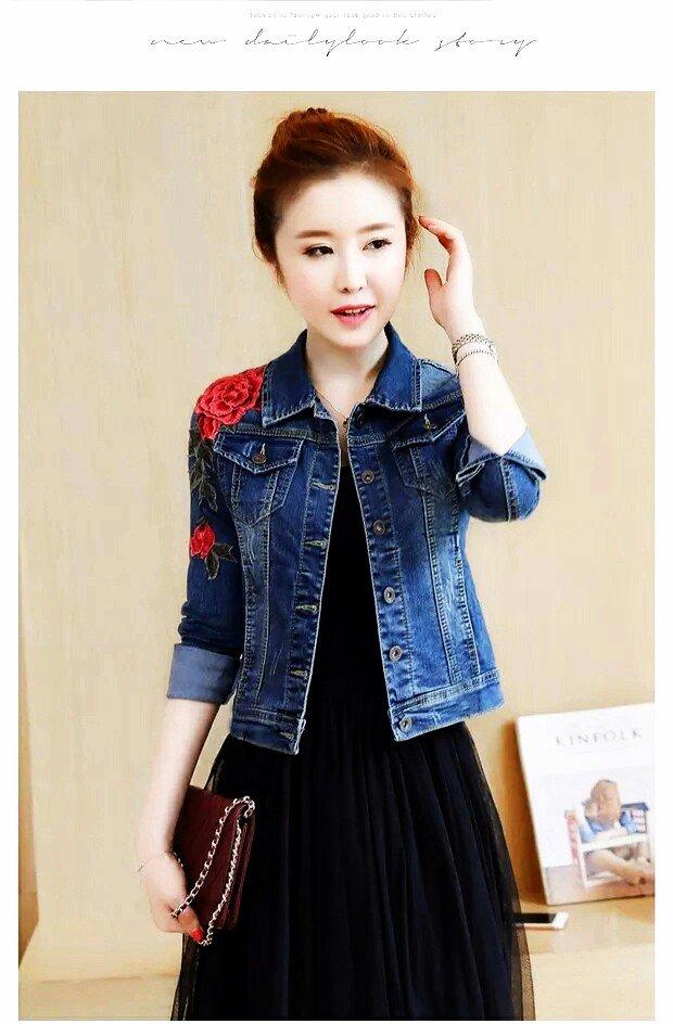 [HCM]ÁO KHOÁC JEANS THÊU HOA HỒNG BY1053A