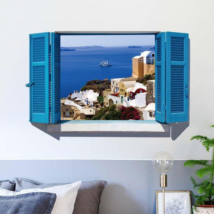 Decal dán tường nguyên miếng cửa sổ MÀU XANH  Địa Trung Hải SK9059A decal nguyên miếng