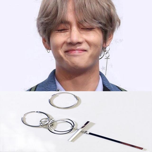 Bông tai tròn vành chữ thập dáng dài V BTS