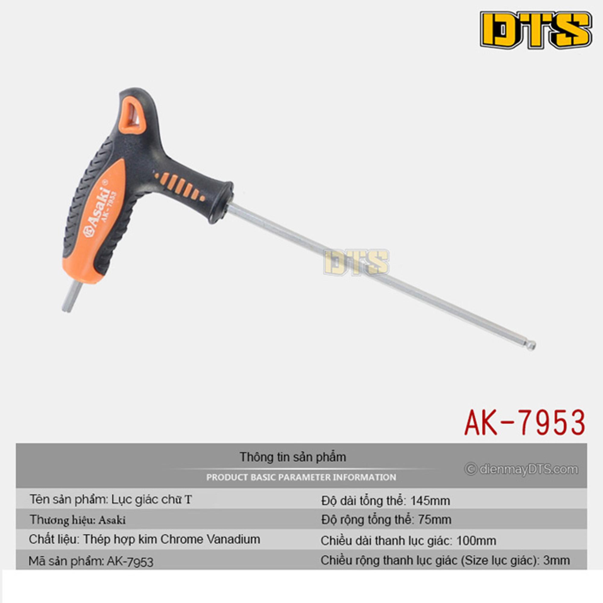 Lục giác bi cầm tay chữ T 3mm Asaki AK-7953