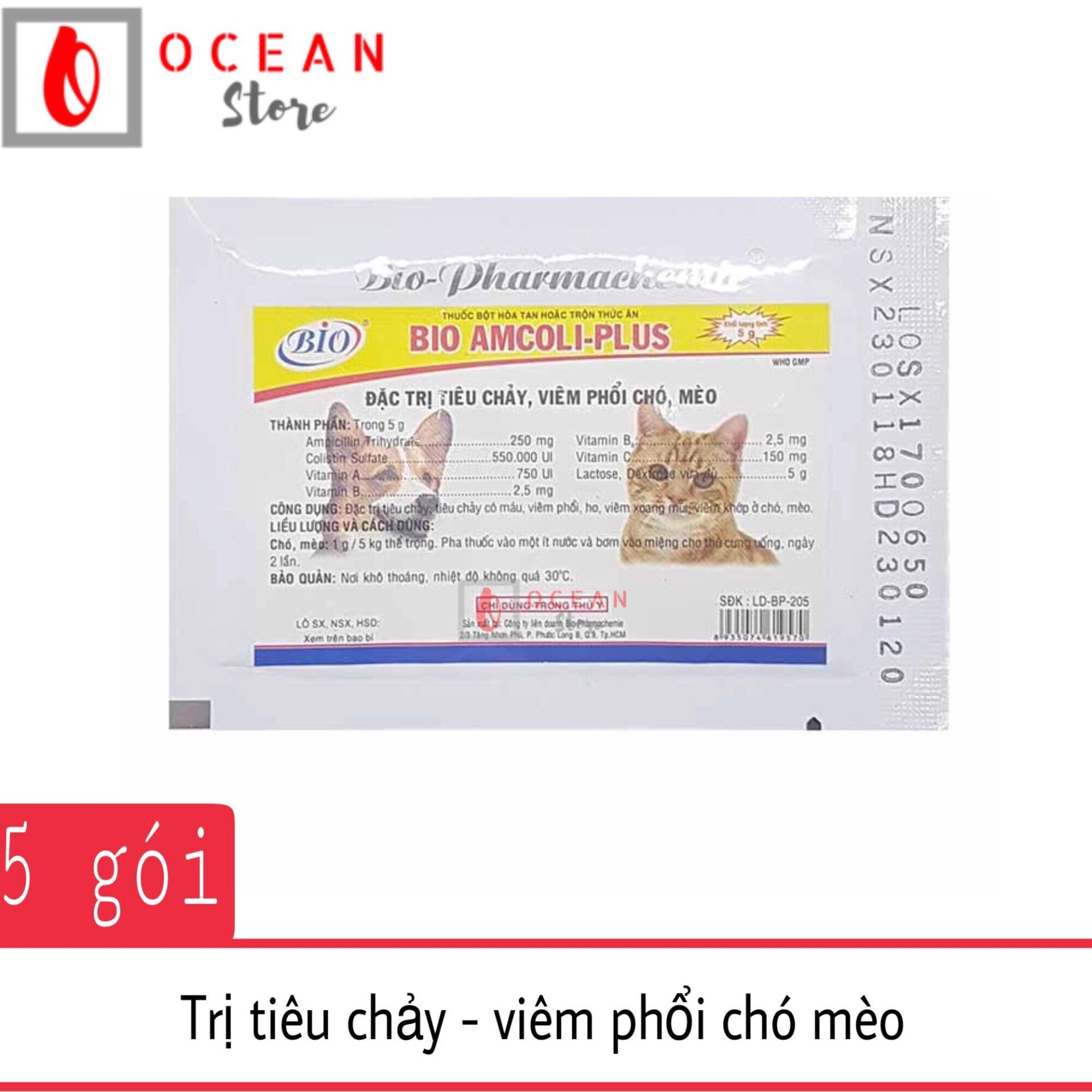 Thuốc trị tiêu chảy, viêm phổi chó mèo - 05 gói Bio Amcoli Plus
