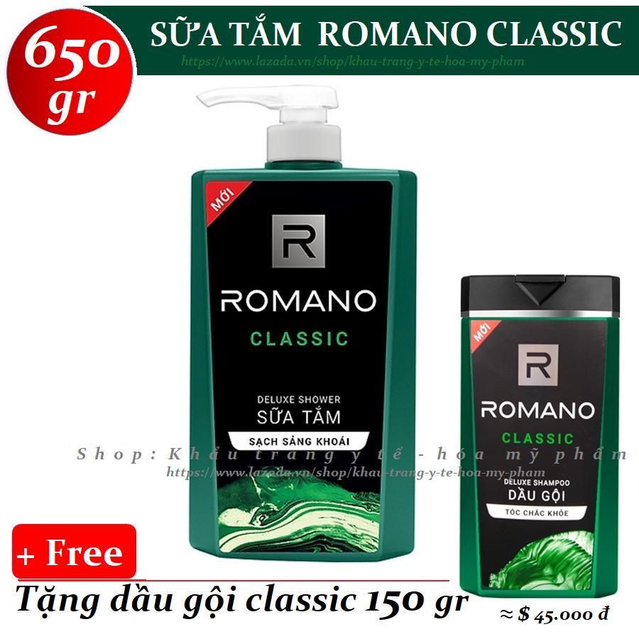 [HCM]Romano - Sữa tắm hương nước hoa classic 650 gr + Tặng dầu gội 150 gr