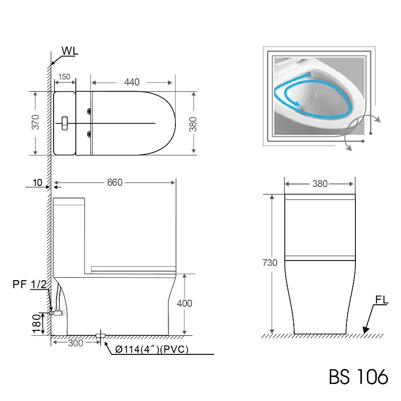 Bàn cầu 1 khối BS106