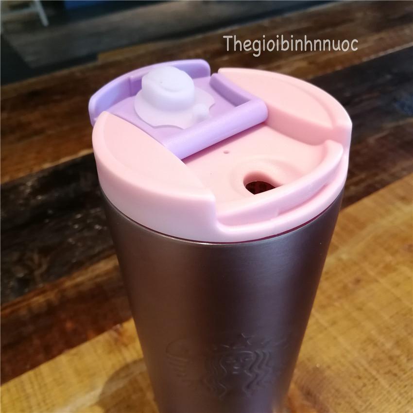 Bình Giữ Nhiệt Starbucks Hồng Ombre Đen Inox Tím 500ML Kèm Cọ B230