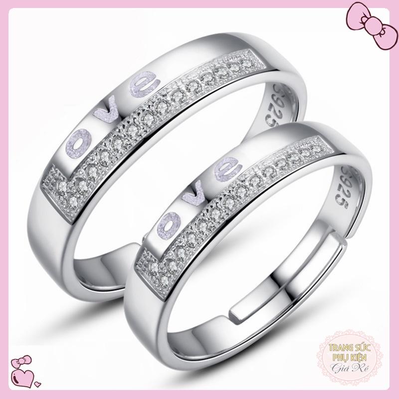 Nhẫn cặp nam nữ nc08 chữ love hạt đá s925