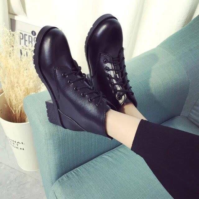 Giày Boot Nữ 5cm Gót Vuông Cổ Thấp