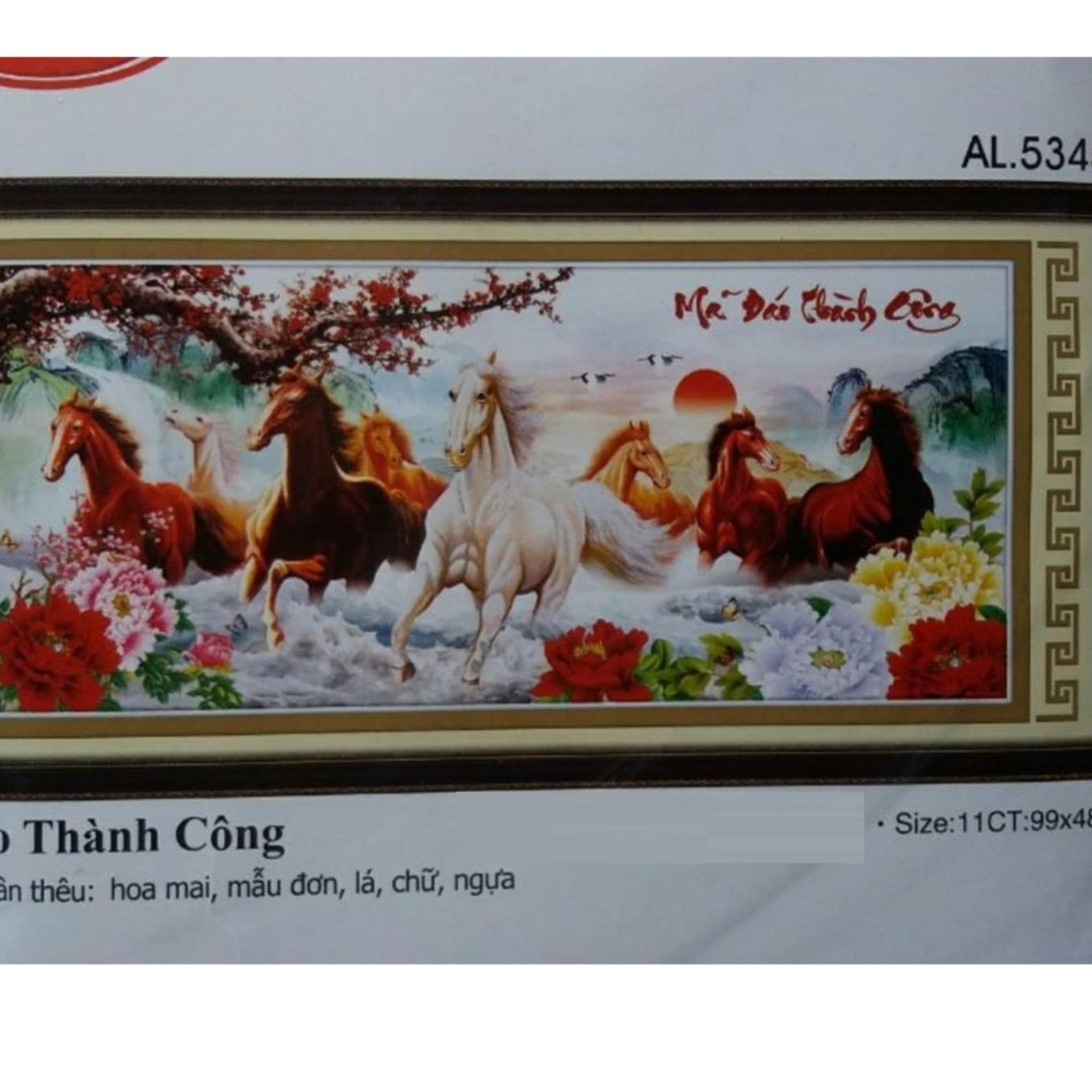 Tranh thêu mã đáo thành công 8 con ngựa 3D Ailuo AL53458-Kíchthước: 97x41Cm