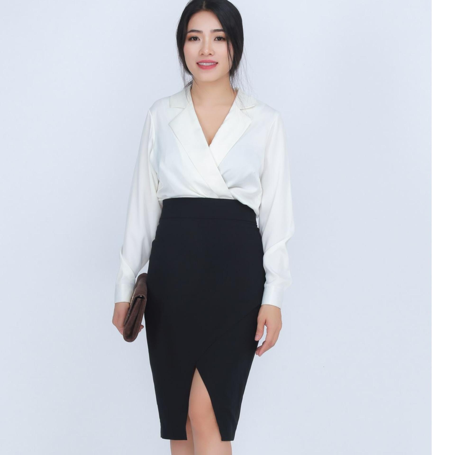 [HCM]Aó công sở cổ vest tay dài ( trắng)
