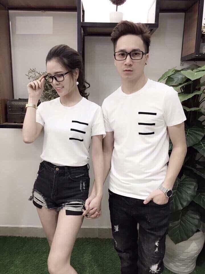 Áo thun cặp đôi sọc phong cách cotton cao cấp
