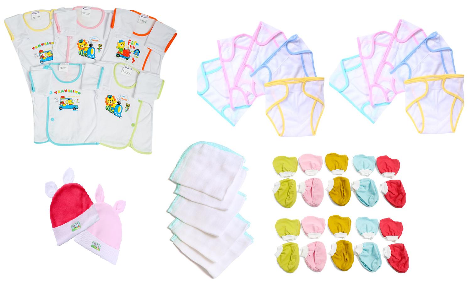 [HCM] Bộ 42 Món Đồ Dùng Dành Cho Bé Sơ Sinh Cao Cấp ( 5 áo bác sĩ dài tay + 5 khăn + 10 tã dán + 10 cặp bao tay + 10 cặp bao chân + 2 nón)